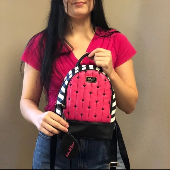Betsey Johnson Pink Black White mini backpack bag - Picture 10 of 12